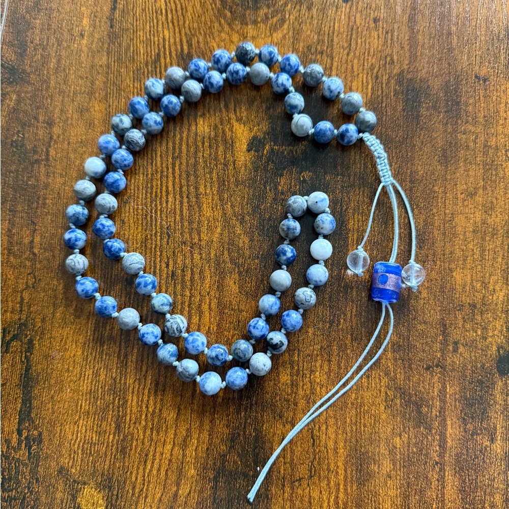 Blue and Gray Beaded Mala